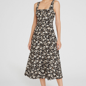 Square Neck Printed Midi Dress